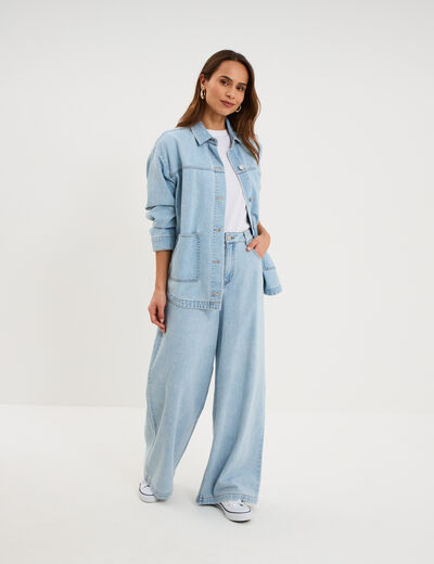 Veste surchemise oversize en jean coton denim triple stone femme