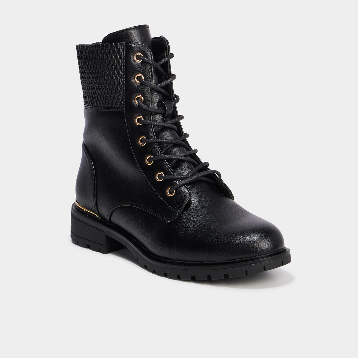 Boots &agrave; lacets et talons noir femme