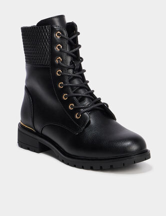 Boots &agrave; lacets et talons noir femme