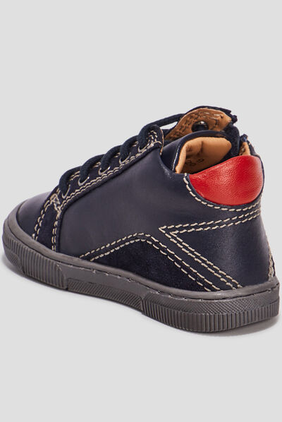 Baskets montantes zippées en cuir bleu marine bébé garçon