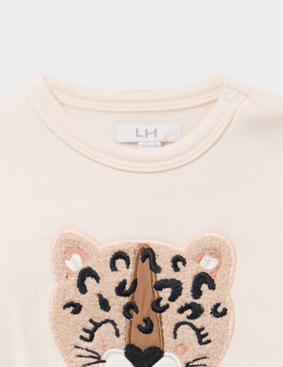 Sweat molletonn&eacute; &eacute;paule boutonn&eacute;e creme b&eacute;b&eacute; fille