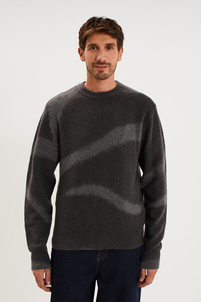 Pull col rond manches longues gris fonc&eacute; homme