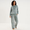 Pantalon effet polaire d&eacute;tails torsades bleu gris femme
