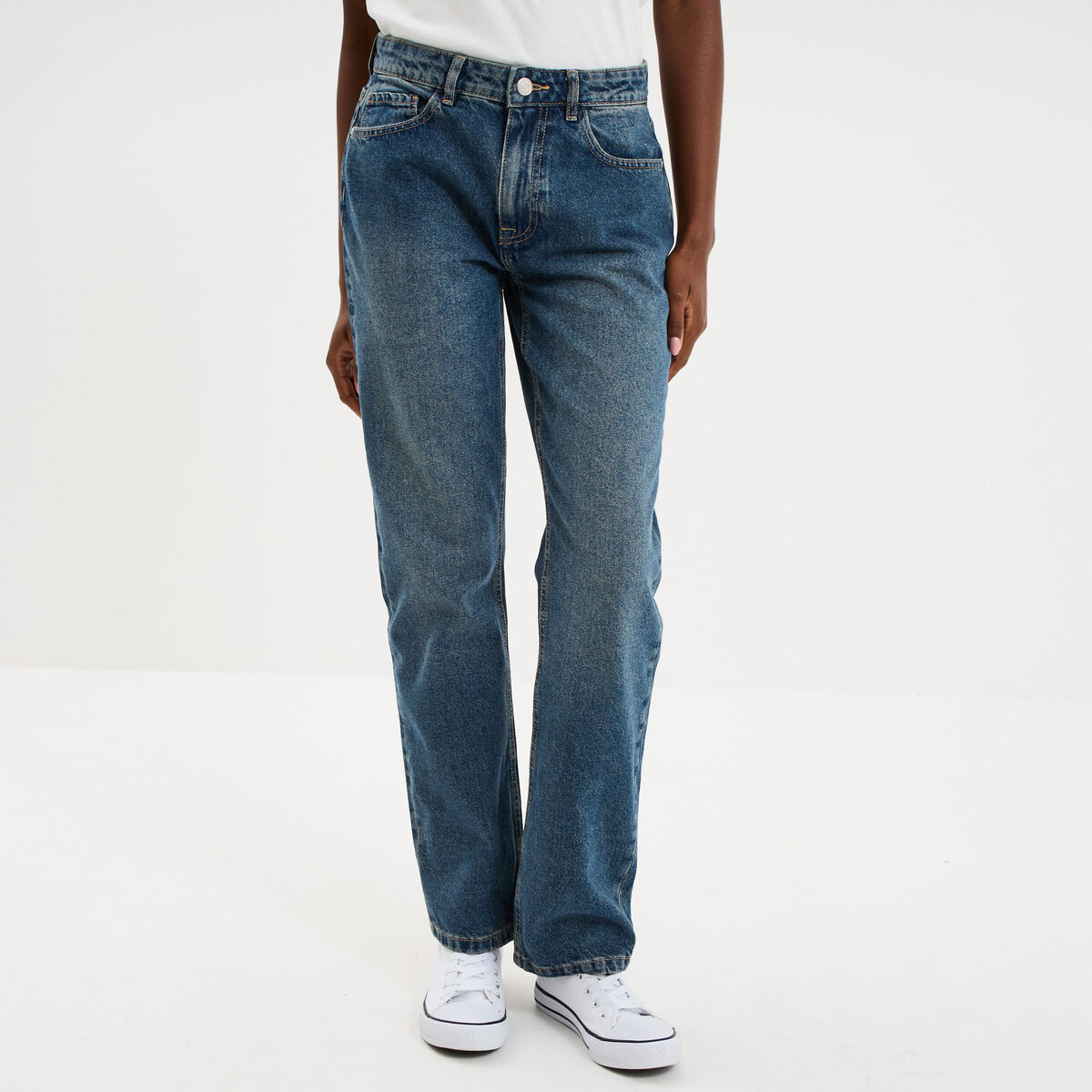 Jeans droit 5 poches coton denim dirty femme