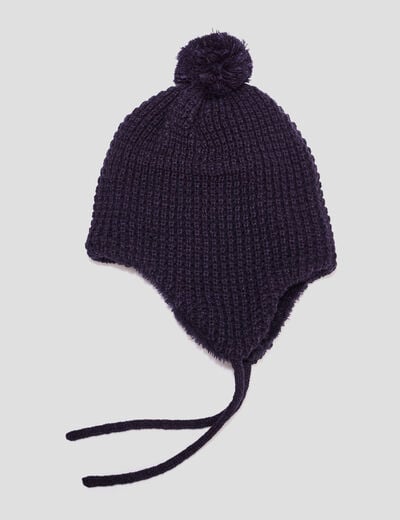Ensemble bonnet et moufles tricotés bleu marine bébé garçon