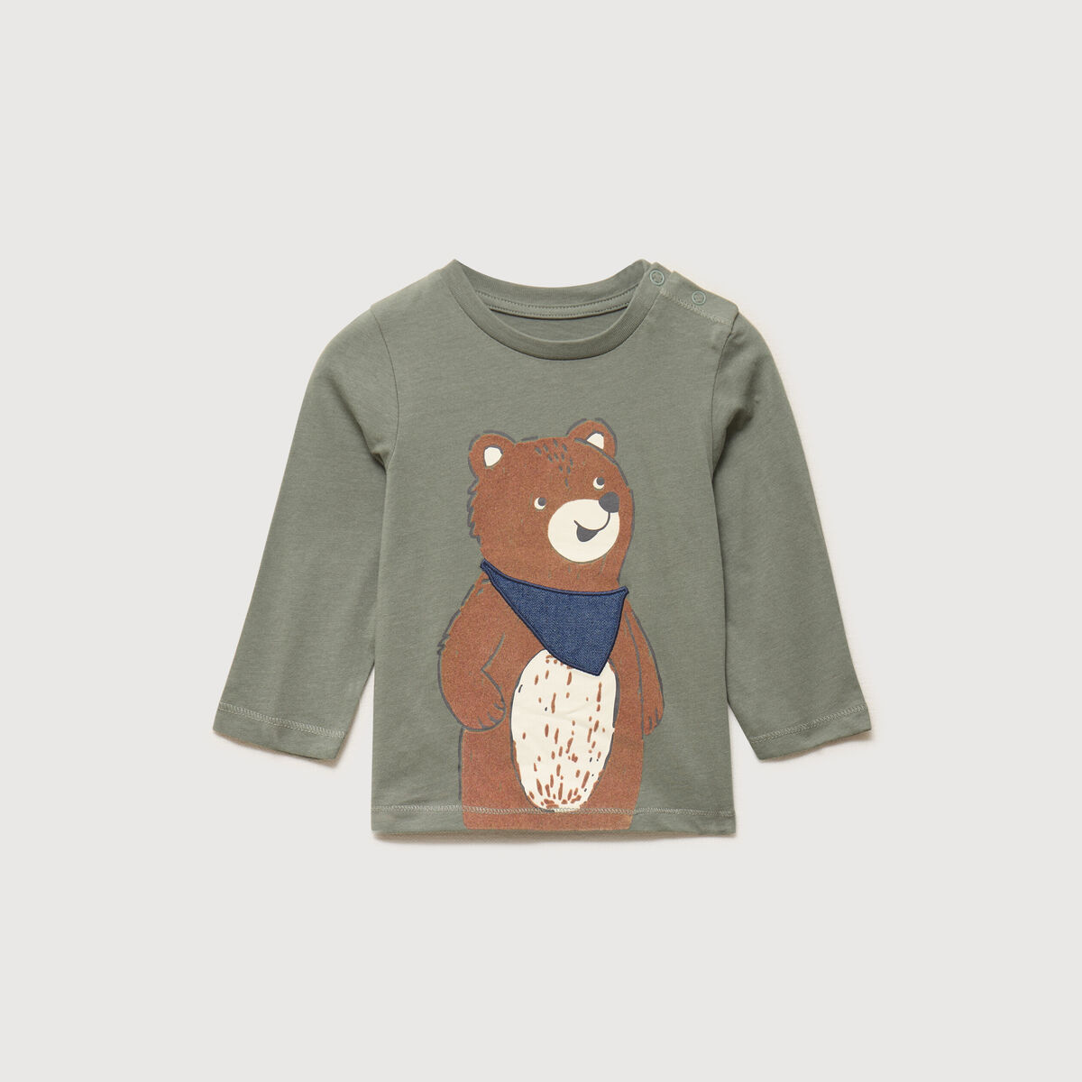 T-shirt &eacute;paule boutonn&eacute;e coton vert kaki b&eacute;b&eacute; gar&ccedil;on