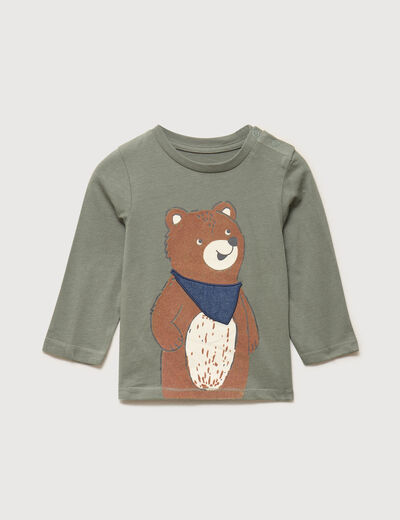 T-shirt &eacute;paule boutonn&eacute;e coton vert kaki b&eacute;b&eacute; gar&ccedil;on