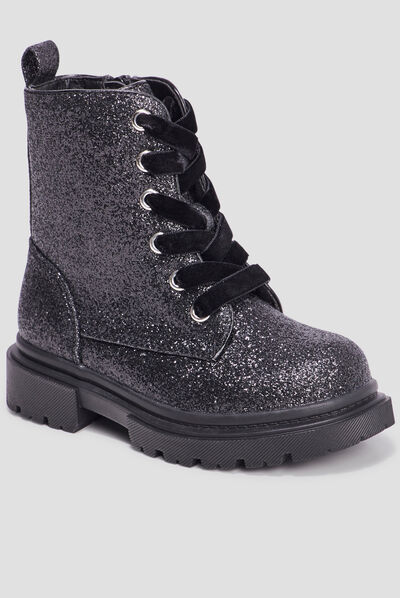 Bottines à paillettes crantées noir fille