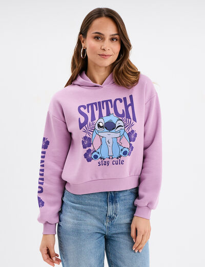 Sweat hoodie cropped à capuche Stitch parme femme