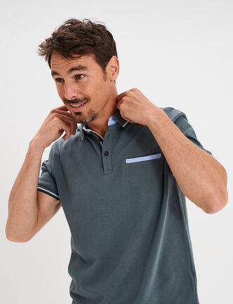 Polo piqu&eacute; manches courtes coton vert fonc&eacute; homme