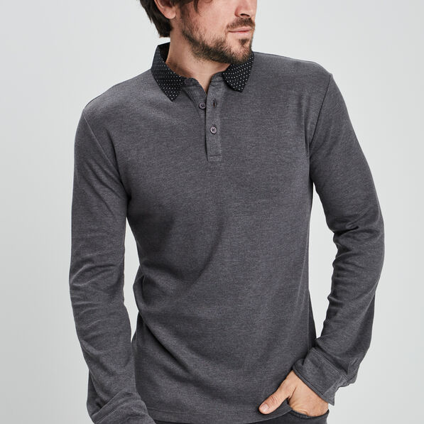 polo coton manches longues gris fonce homme Polo coton manches longues gris foncé homme