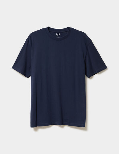 T-shirt col rond coupe relax coton &eacute;pais bleu marine homme