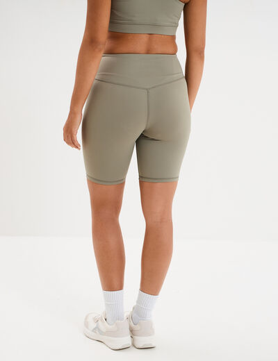Short cycliste de sport taille haute vert kaki femme