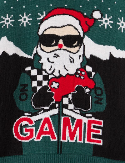 Pull No&euml;l manches longues vert fonc&eacute; gar&ccedil;on