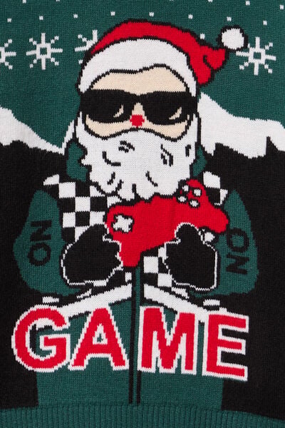 Pull No&euml;l manches longues vert fonc&eacute; gar&ccedil;on