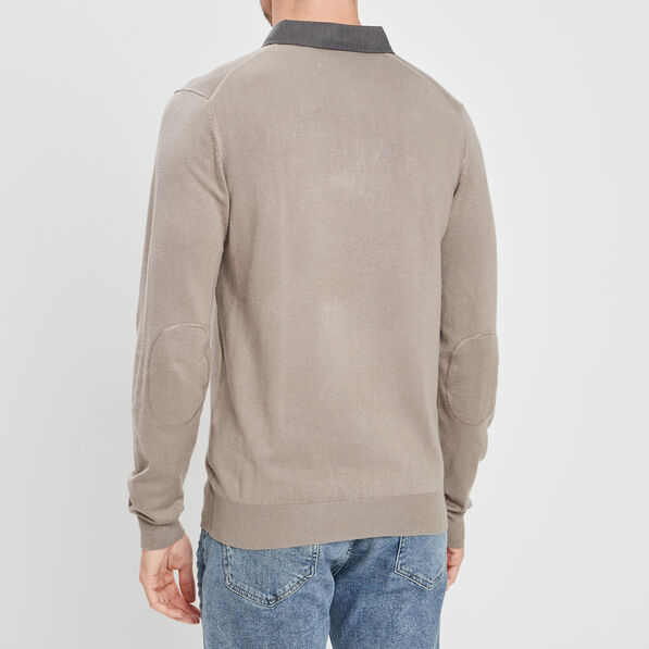 pull avec col polo taupe homme Pull avec col polo taupe homme