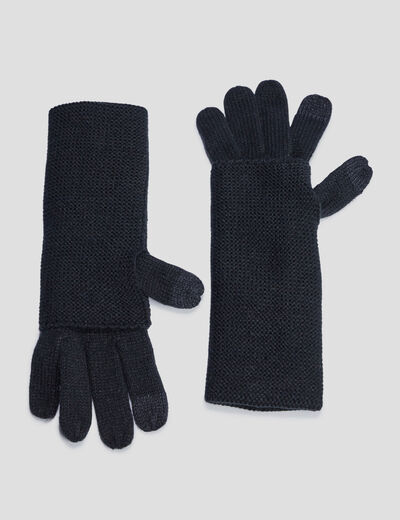 Gants 2-en-1 longs tactiles noir femme