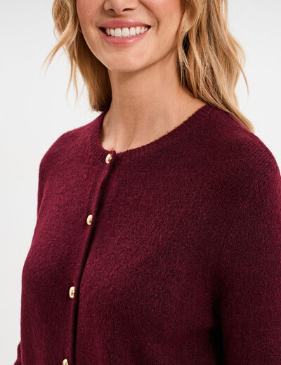 Gilet col rond manches longues bordeaux femme