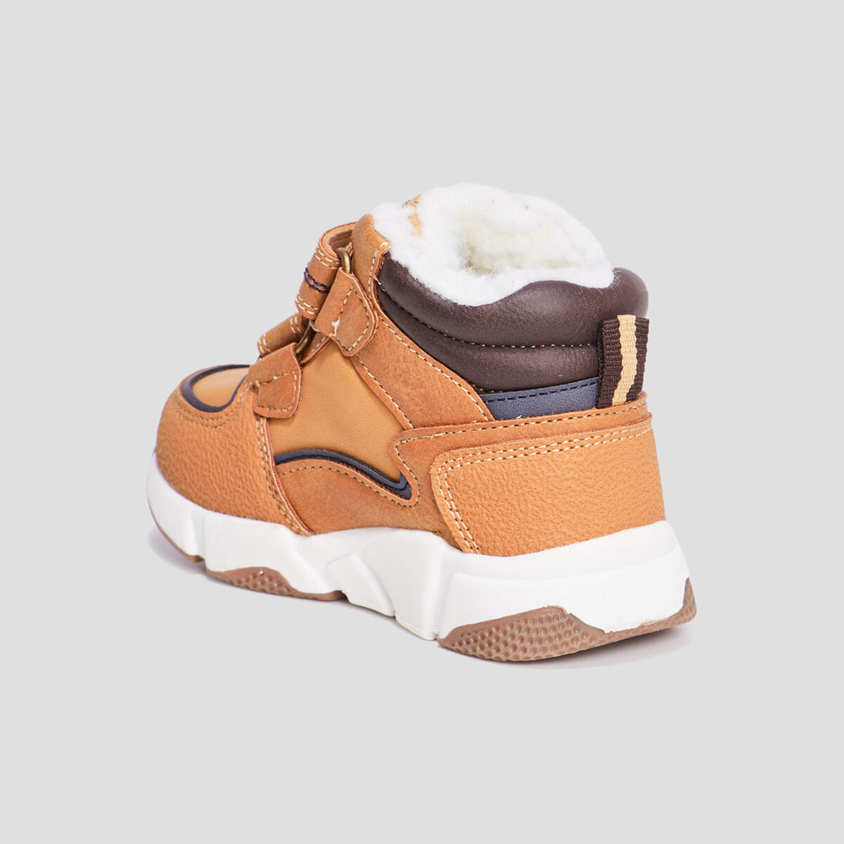 Baskets montantes fourrées scratchs marron bébé garçon