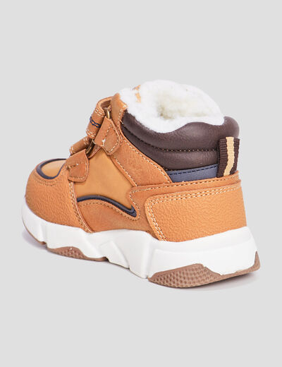 Baskets montantes fourrées scratchs marron bébé garçon
