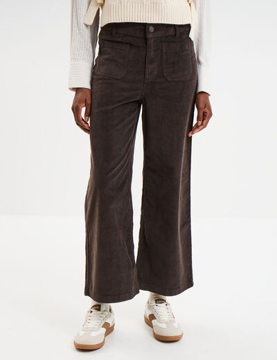 Pantalon effet velours flare 7/8&egrave;me marron fonc&eacute; femme