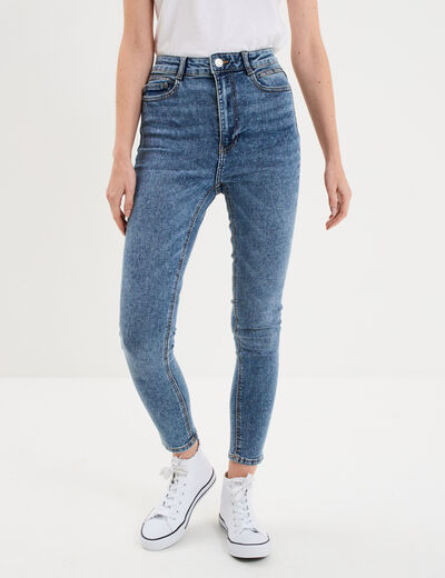 Jeans skinny taille haute cropped denim stone femme