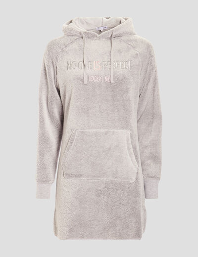 Poncho plaid droit à capuche gris clair femme