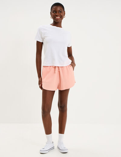 Short droit effet gaufr&eacute; coton rose poudr&eacute;e femme
