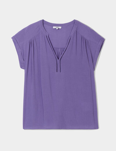 Blouse crépon manches courtes violet foncé femme