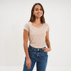 T-shirt coton col rond manches courtes beige femme