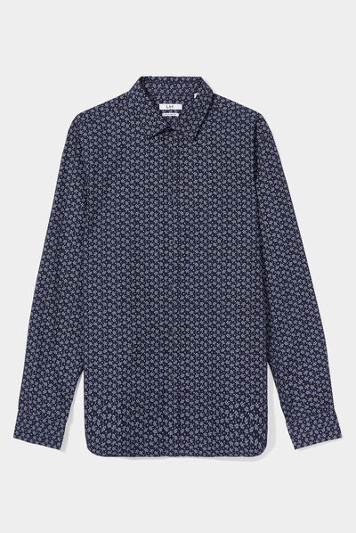 Chemise droite manches longues bleu marine homme