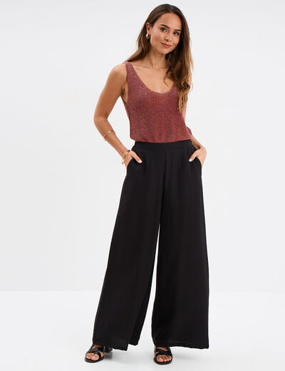 Pantalon large taille élastiquée noir femme