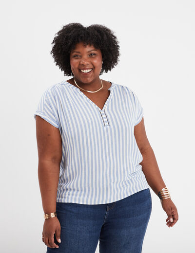 Blouse col en V manches courtes ecru femme grande taille