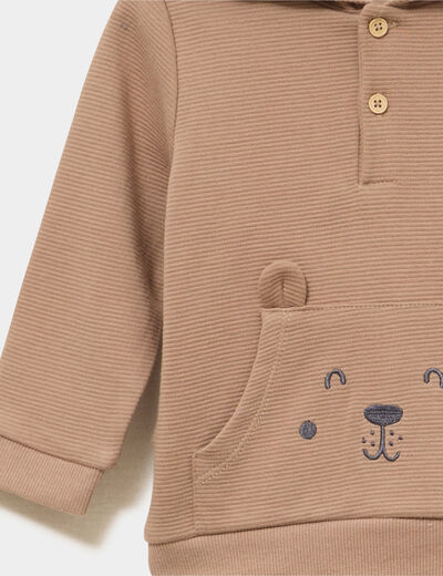 Ensemble 2 pi&egrave;ces sweat et jogging coton marron fonc&eacute; b&eacute;b&eacute; gar&ccedil;on
