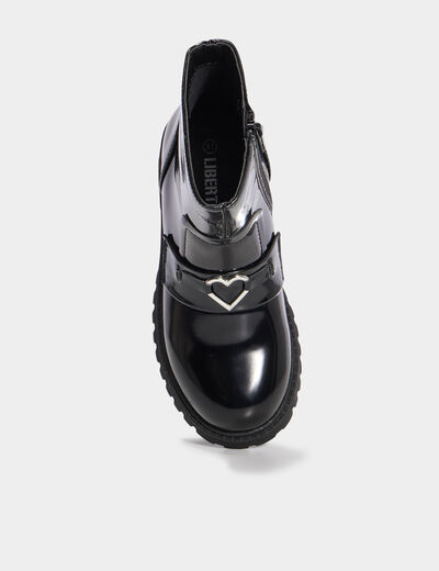 Boots vernies crant&eacute;es d&eacute;tails bijoux noir fille