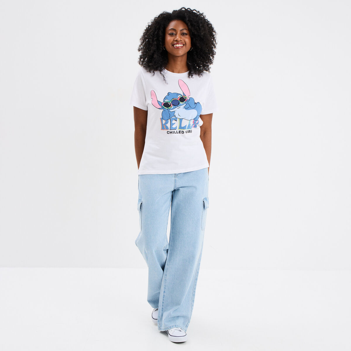 T-shirt col rond manches courtes Stitch blanc femme