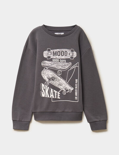 Sweat oversize col rond manches longues gris fonc&eacute; gar&ccedil;on