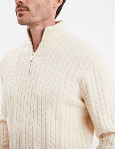 Pull col camionneur à torsades ecru homme