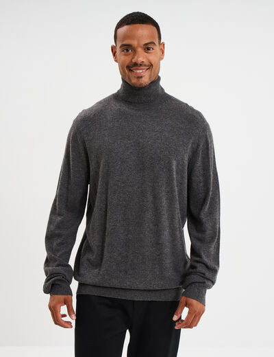 Pull col roul&eacute; manches longues gris fonc&eacute; homme