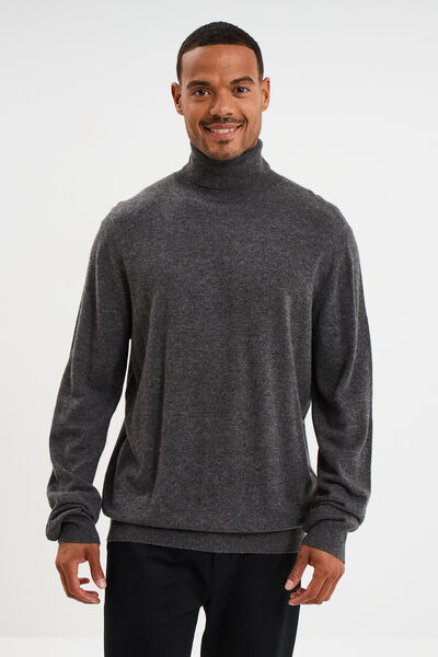 Pull col roul&eacute; manches longues gris fonc&eacute; homme
