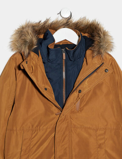Parka droite doublée à capuche camel garçon