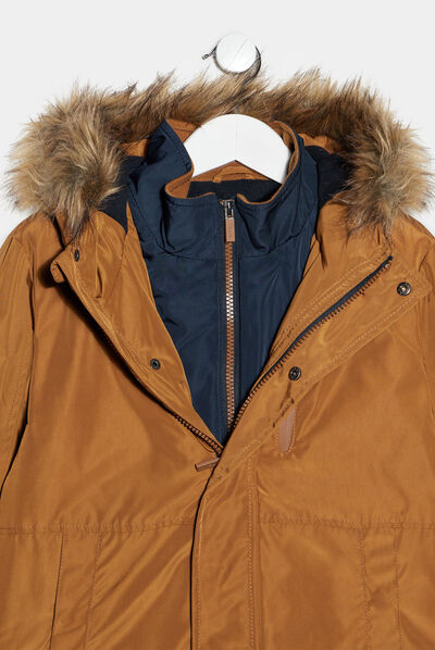 Parka droite doublée à capuche camel garçon