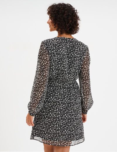 Robe manches longues col cache-coeur noir femme