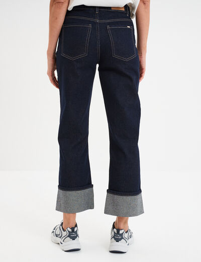 Jeans droit taille haute revers 7/8ème denim brut femme