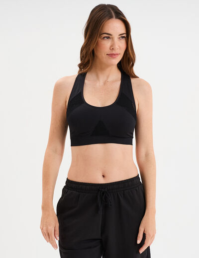 Brassière sport microfibre dos nageur noir femme