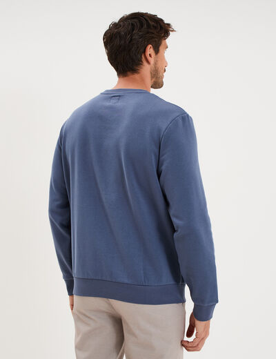 Sweat molleton col rond bleu lavande homme