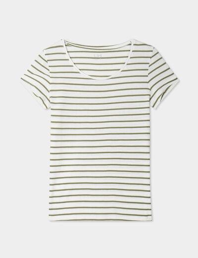 T-shirt rayé manches courtes ecru femme