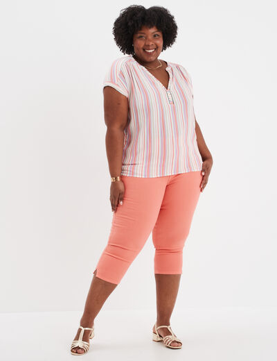 Blouse col en V manches courtes ecru femme grande taille