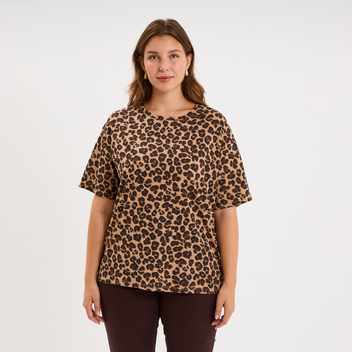 T-shirt col rond manches courtes coton ficelle femme grande taille
