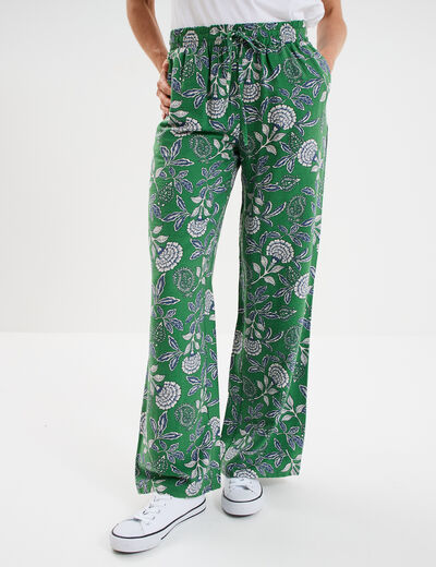 Pantalon lage taille élastiquée vert menthe femme